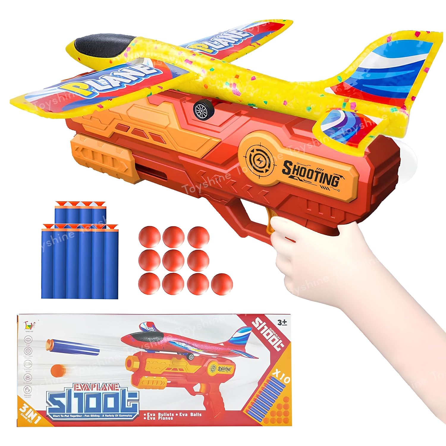 3 In 1 Plane Launcher Toys | Plane, Foam Darts And Foam Ball Shooter